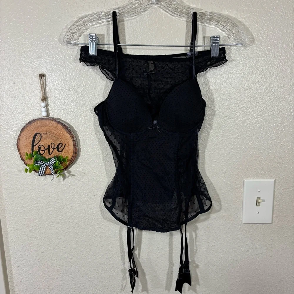 Intimissimi Black Polka-Dot Sheer Mesh Lingerie Set Size S